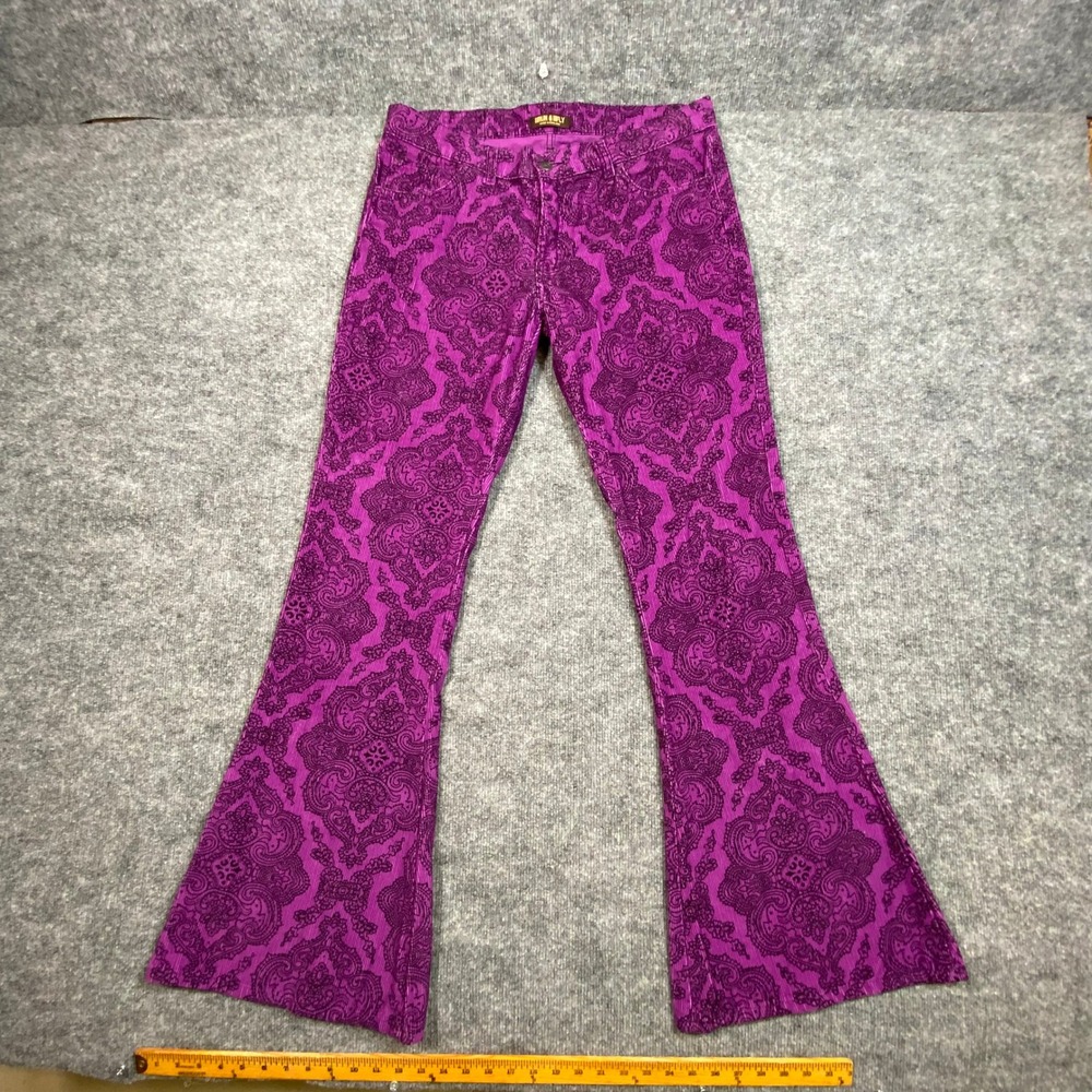 Run & Fly Purple Paisley Corduroy Flare Bell Bottom Pants Size 34L Made in UK - Picture 2 of 11